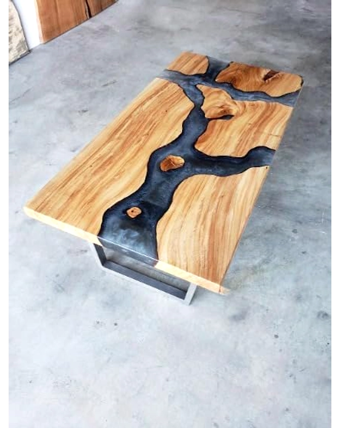 Large Indoor Grey Epoxy Dining Table Resin Coffee Table Living Room Table River Flow for 2, 4, 6, 8 Table Top Resin Epoxy Table Wooden Table Patio Table Top Only-60by30-2