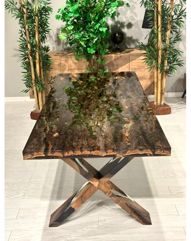 Beautiful Epoxy Tree Bark and Moss Resin Dining Table Coffee Table Console Table Living Room Table Kitchen Table Center Table Patio Table End/Side Table Home Décor Top Only-56720-1