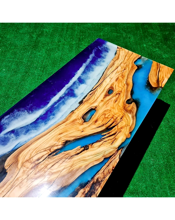 Large Indoor Blue Ocean River Wave Epoxy Dining Table Resin Coffee Table Living Room Table for 2, 4, 6, 8 Epoxy Table Top Resin Epoxy Table Home Décor Top Only-60by30-3