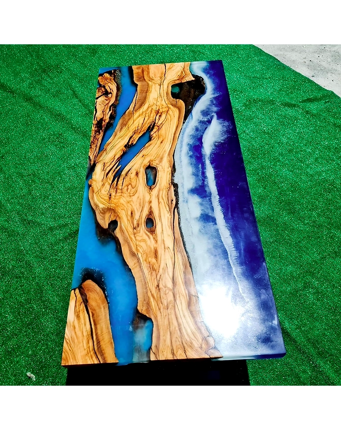 Large Indoor Blue Ocean River Wave Epoxy Dining Table Resin Coffee Table Living Room Table for 2, 4, 6, 8 Epoxy Table Top Resin Epoxy Table Home Décor Top Only-653111-1