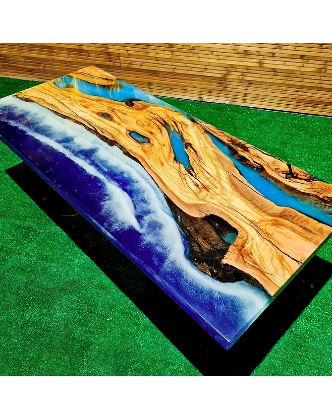 Large Indoor Blue Ocean River Wave Epoxy Dining Table Resin Coffee Table Living Room Table for 2, 4, 6, 8 Epoxy Table Top Resin Epoxy Table Home Décor Top Only-60by30-2