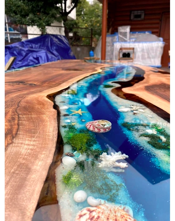 Mesmerizing Blue Ocean Epoxy Resin Table Coffee Table with Seashell and Starfish Conference Table Kitchen Table End/Side Table Patio Table Console Table Home Décor Top Only-60by30-4