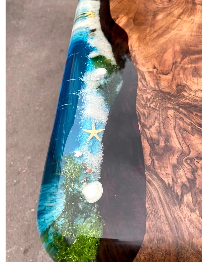 Mesmerizing Blue Ocean Epoxy Resin Table Coffee Table with Seashell and Starfish Conference Table Kitchen Table End/Side Table Patio Table Console Table Home Décor Top Only-60by30-2