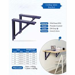 18" wall mounted folding bracket fittings 1mm thickness size 450mm writing tables- spacelogix