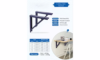 12" Wall Mounted Folding Bracket Fittings 1mm Thickness Size 300mm Writing Tables- SPACELOGIX