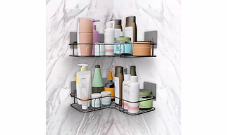 Bathroom Shower Organizer, Adhesive Wall Mounted Stainless Steel Shower Storage, Rustproof Shower Corner Shelf Shampoo Holder