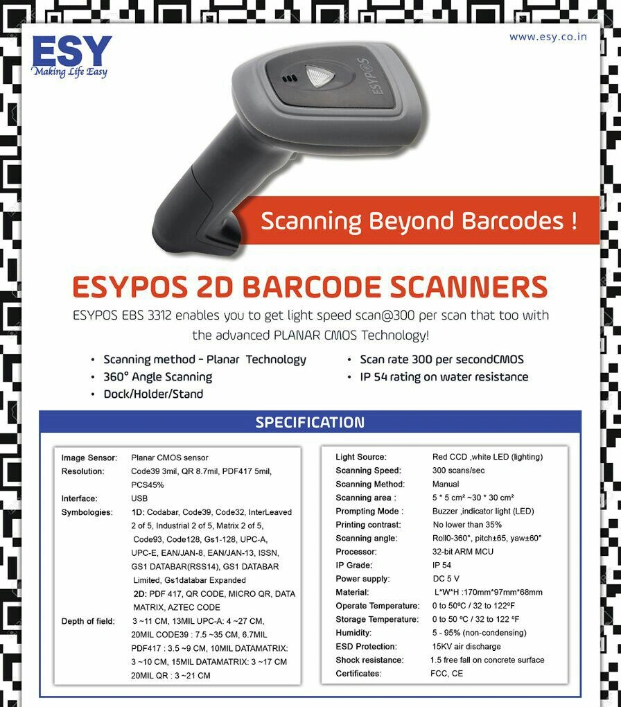 ESYPOS EBS-3312 2D WIRED BARCODE SCANNER-3