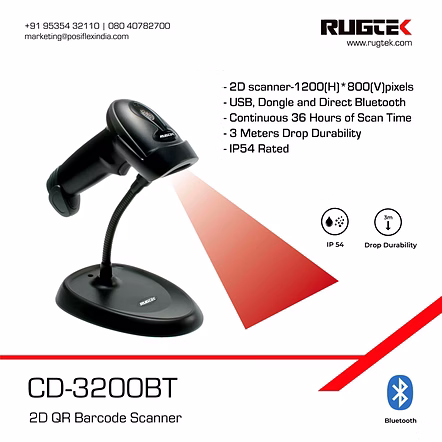 RUGTEK 2D WIRELESS CD-3200BT BARCODE SCANNER