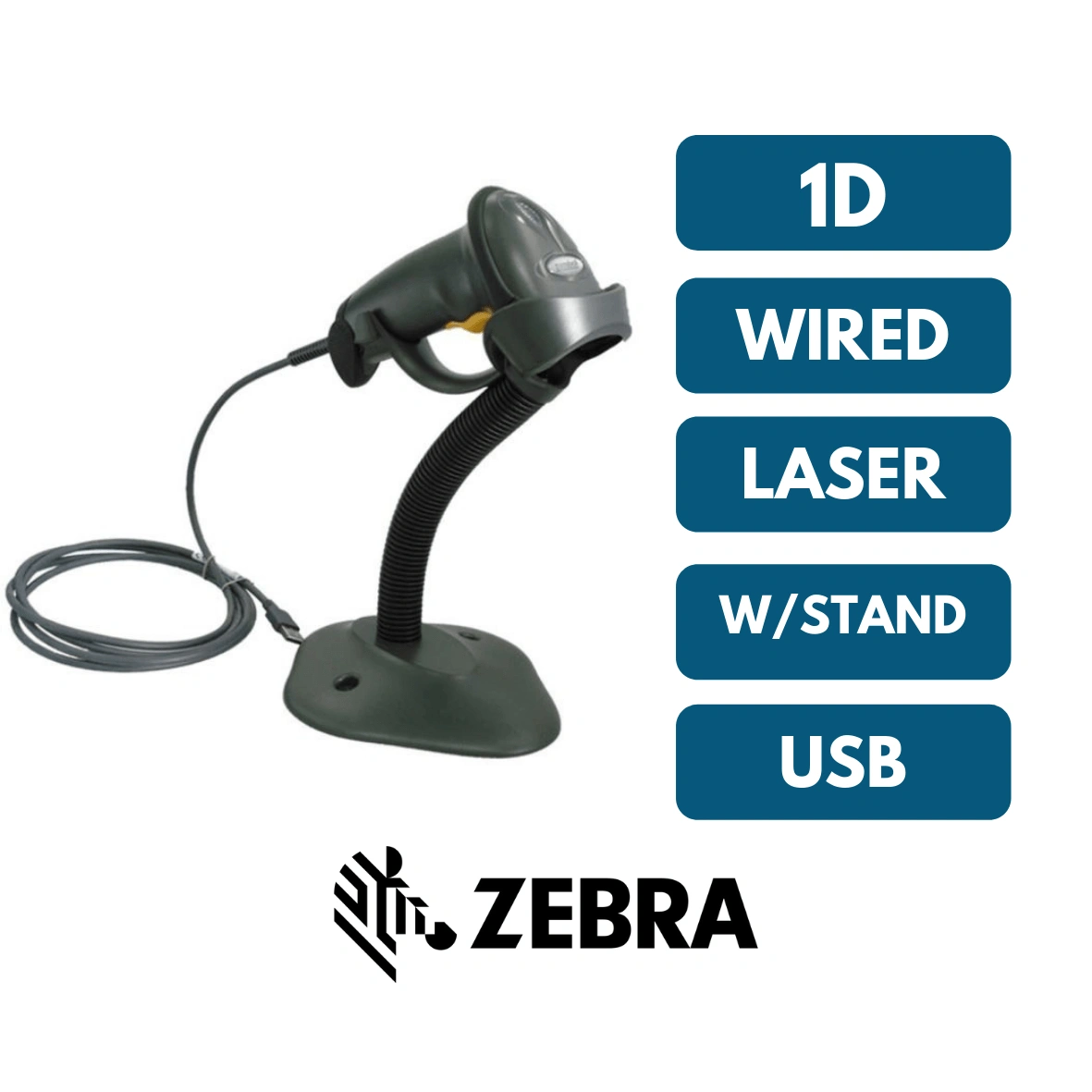 ZEBRA LS2208 W/STAND 1D WIRED BARCODE SCANNER | RIDDHI SIDDHI COMPUTERS