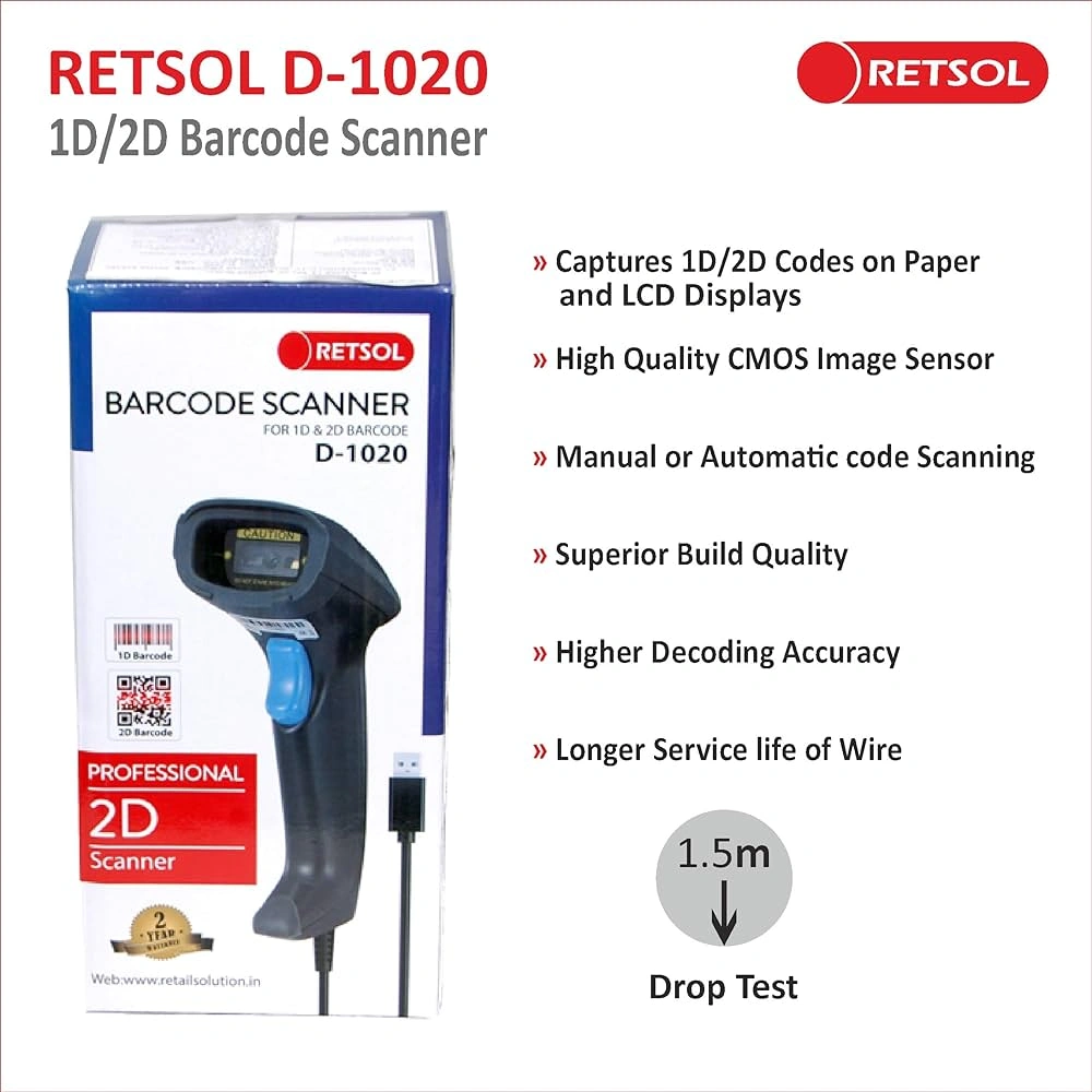 RETSOL D1020N 2D WIRED BARCODE SCANNER-RETSOLD1020N