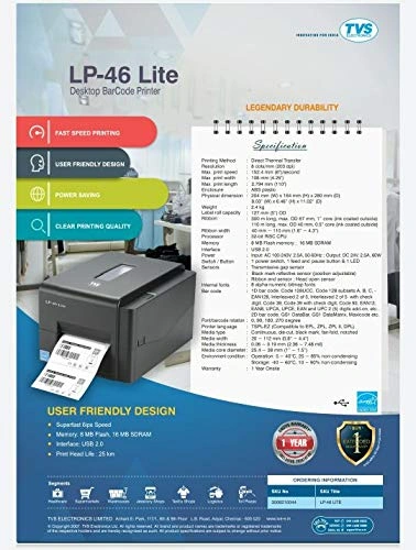 TVSE LP 46 LITE - 203DPI - USB BARCODE PRINTER | RIDDHI SIDDHI COMPUTERS