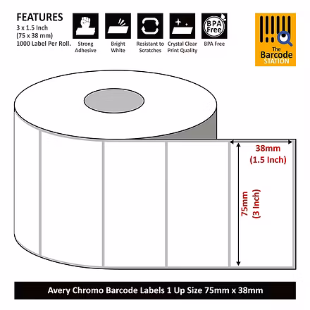 BARCODE  LABELS 75MM X 38MM X 1000 NT / RIDDHI SIDDHI COMPUTERS