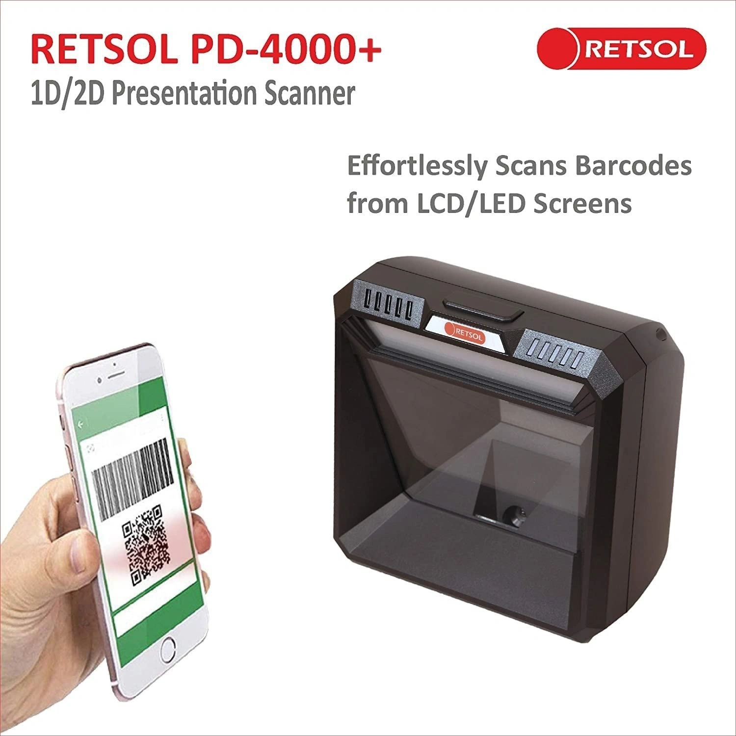 RETSOL PD4000+ 2D TABLE TOP BARCODE SCANNER / RIDDHI SIDDHI COMPUTERS