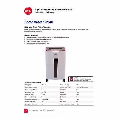 shred m-cut gbc shredmaster 22sm 230v uk