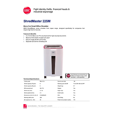 SHRED M-CUT GBC SHREDMASTER 22SM 230V UK / RIIDHI SIDDHI COMPUTERS