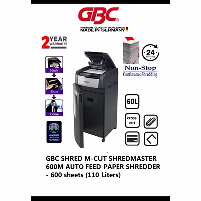 shred m-cut gbc shredmaster 600m autofeed