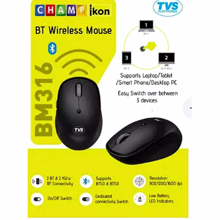 MOUSE WIRELESS TVS CHAMP IKON BM316 BT