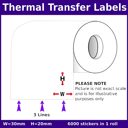 BARCODE  LABELS 30MM X 20MM X 6000 3UP DIRECT THERMAL