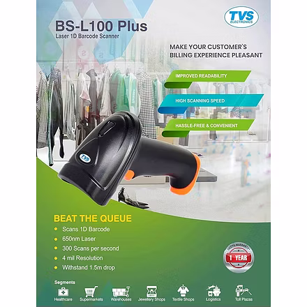 TVSE BS-L100 PLUS LASER 1D WIRED BARCODE SCANNER / RIDDHI SIDDHI COMPUTERS