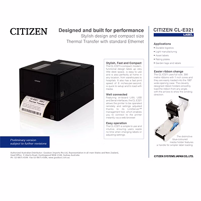 citizen cl-e331 (300 dpi) lan barcode printer