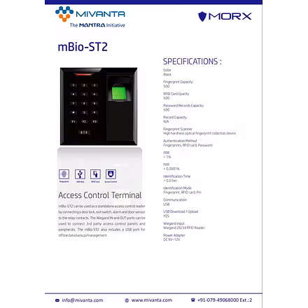 MANTRA MBIO-ST2 STAND ALONE ACCESS (F+C+PIN) | RIDDHI SIDDHI COMPUTERS