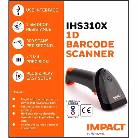 BARCODE SCANNER IMPACT IHS310X 1D WIRED