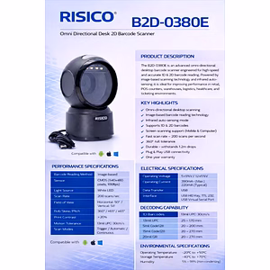Risico B2D O380 2D Tabletop USB Wired Barcode Scanner