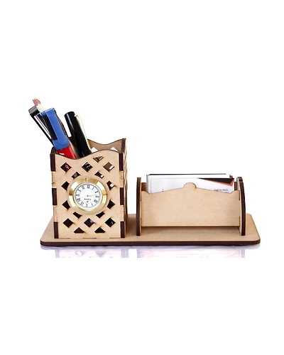 Wooden Pen Stand &amp; Card Holder-White-2