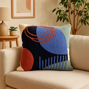 Decorative Cushion Cover with Aari Embroidery and Hand Block Print
