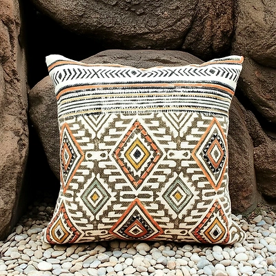 Hand Block Printed Cotton Matty Cushion Covers with Hand Embroidery-1