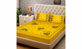 Chikonwala Hand Embroidered Pure Cotton Yellow Bedsheet