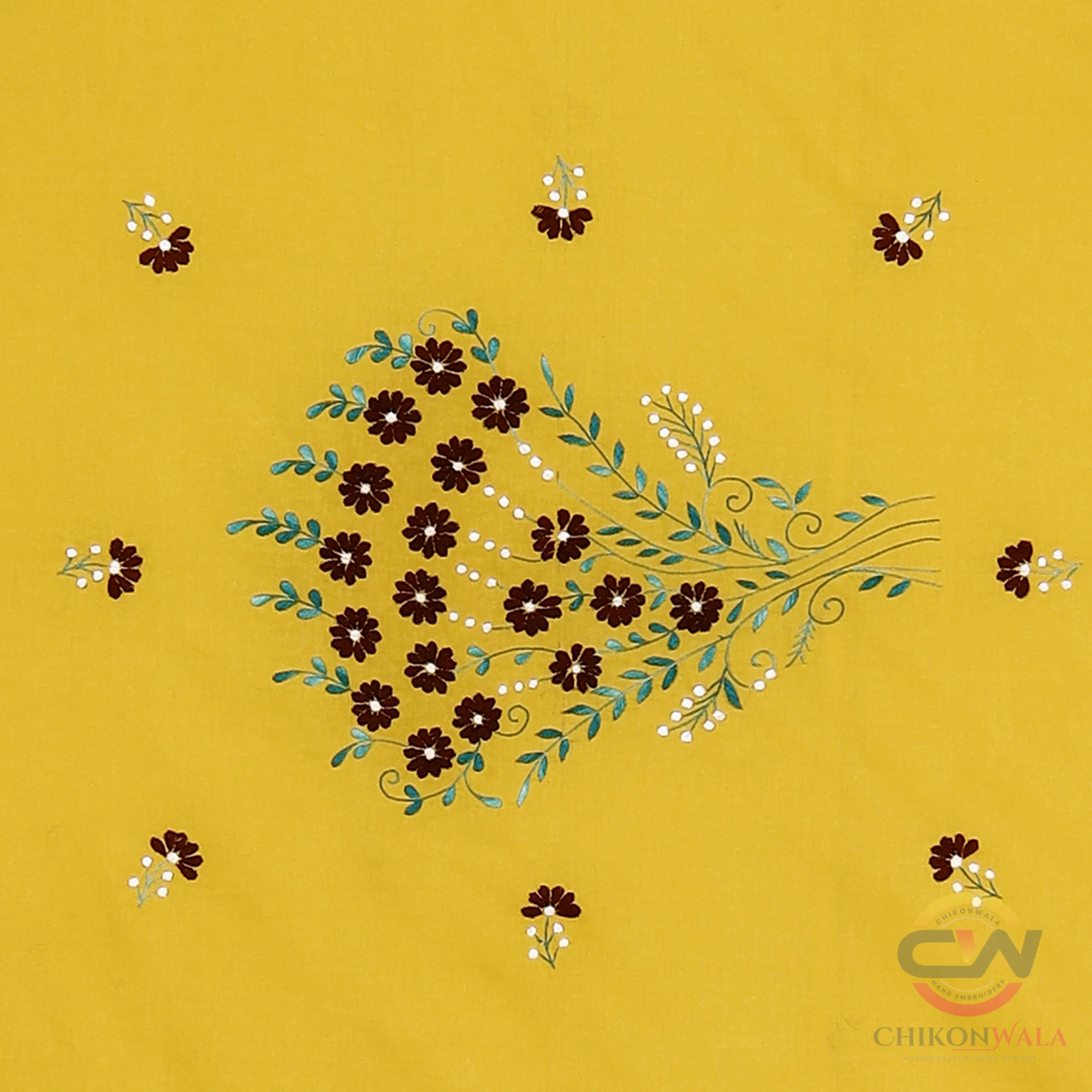 Chikonwala Hand Embroidered Pure Cotton Yellow Bedsheet-2