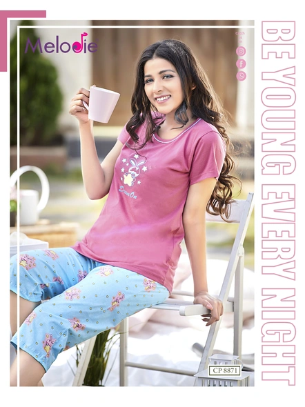 PINK TOP WITH BLUE CAPRI-CP-8871-M