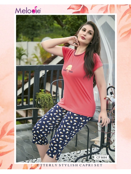 RED TOP WITH NAVY BLUE CAPRI-CP-8684-M