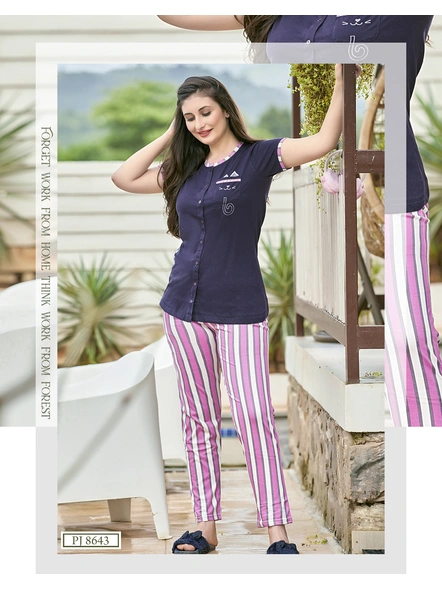 DARK BLUE TOP WITH BABY PINK STRIPED-PJ-8643-S