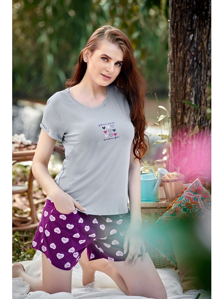 SKY BLUE TOP WITH PURPLE HERTED SHORT-SH-8742-XL