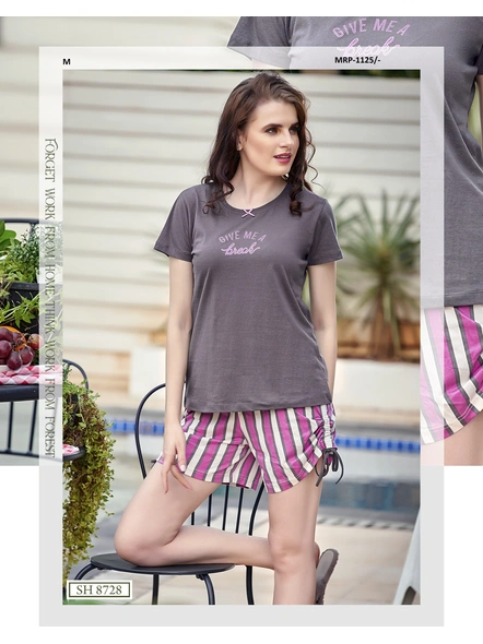 GREY TOP WITH PINK STRIPED SHORT-SH-8728-M