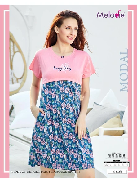 PINK WITH WITH FLORAY PRINTED SHORT NIGHTY-S-PINK/BLUE-1