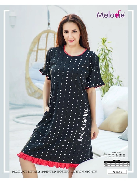 BLACK WITH WHITE HEARTS PRINTED NIGHTY-N-8552-S