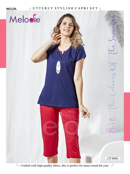 NAVY BLUE TOP WITH CHERRY PRINTED CAPRI-CP-8606M