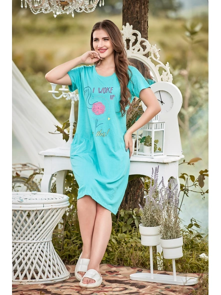 BLUE SWAN WITH CUTE BABY PINK PATCH SHORT NIGHTY-N-8940-L