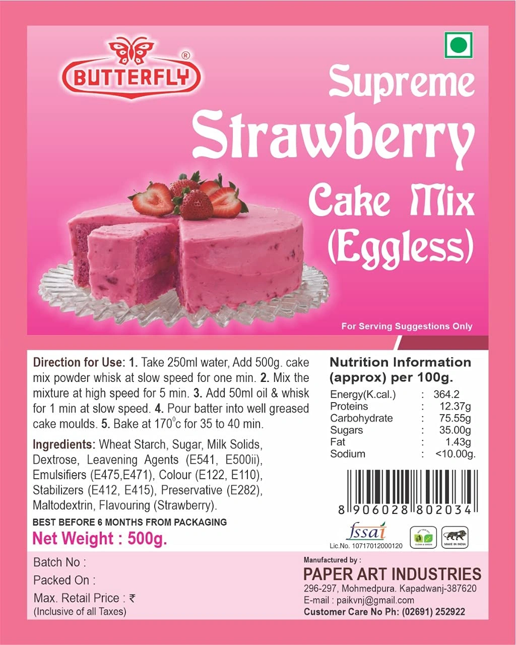 BUTTERFLY Eggless Cake Mix 500g (Strawberry)-1151-Strawberry177