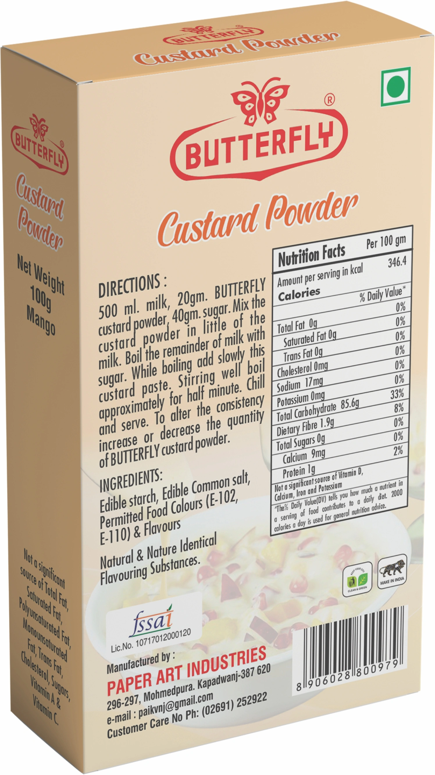 Butterfly Custard Powder, 100g (Mango)-1