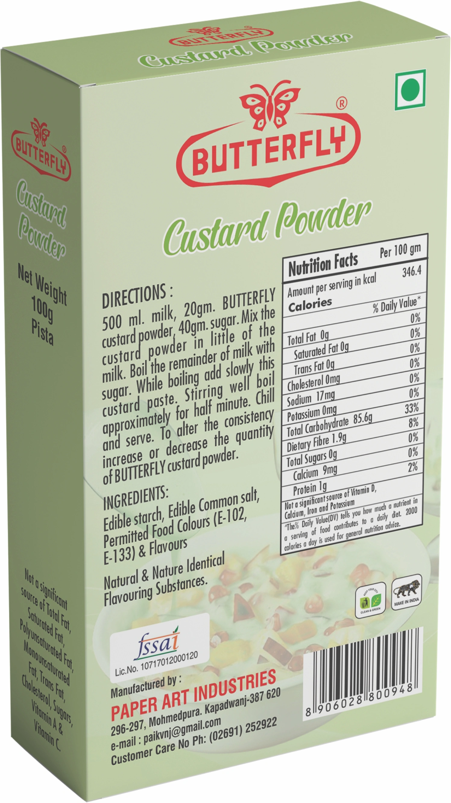 Butterfly Custard Powder, 100g (Pista)-1