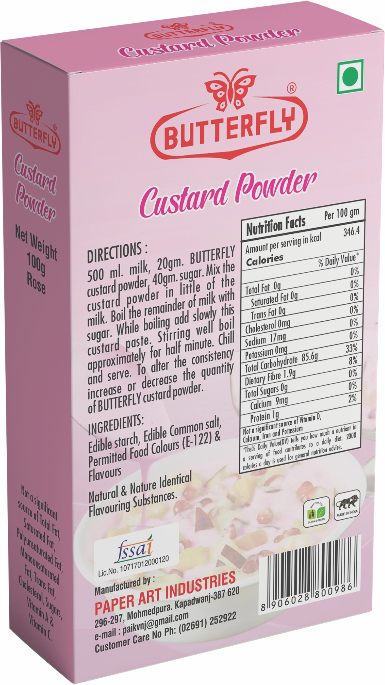 Butterfly Custard Powder, 100g (Rose)-1