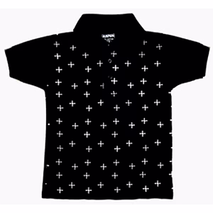 Men Printed Polo Neck Black T-Shirt