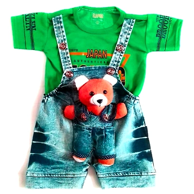 Dungaree For Baby Boys & Baby Girls Party Printed Pure Cotton, Denim ( Pack of 1)