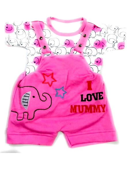 Baby Boys &amp; Baby Girls Party (Festive)T-shirt Dungaree-Rukmini-2102-12-18M-Pink
