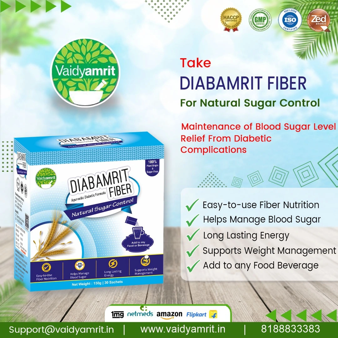 Diabamrit Fiber - Natural Sugar Control | Ayurvedic Diabetic Formula Helps to Maintain Diabetes | 100% Natural | Helps to Manage Blood Glucose Fluctuations - (150 Gm Pack of 30 Sachets)-2