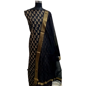 NB Enterprises Black Colour Maheshwari Silk Handloom Dupatta